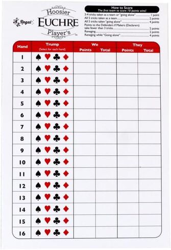 Regal Games - Hoosier Player’s Euchre Card Game Set - Pre-Stripped to 44 Cards for Classic Euchre - Fun, Family-Friendly Group Card Game - Ideal for 2-4 Players Ages 8+ - Includes Score Pad - 2 Pack in Saudi Arabia