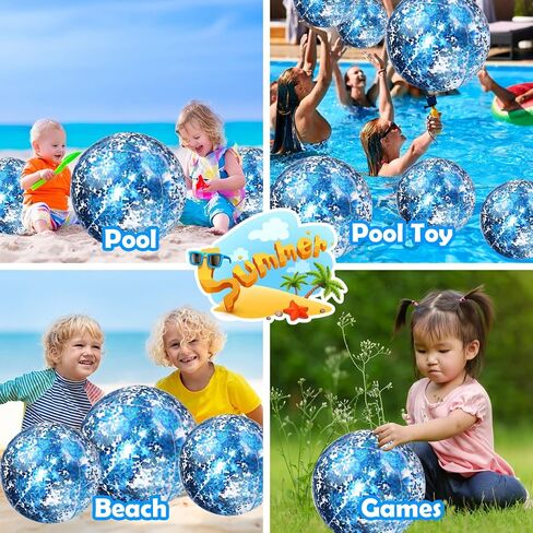 Chivao 18 Pcs Beach Ball Jumbo Sequins Pool Toys Balls Inflatable Pool Party Decor Confetti Glitter Disco Ball Decor Beach Water Play Toy Pool Party Favor 24 Inch 16 Inch in Saudi Arabia
