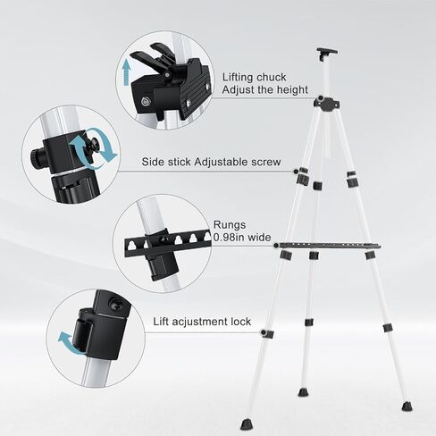 فكرة لبو حامل فنان محمول، حامل رسم فني لرسم لافتات الزفاف القماشية والعرض، حامل رسم بارتفاع قابل للتعديل مع حقيبة، الارتفاع من 17 انش الى 60 انش (عبوة من قطعتين، اسود) in Kuwait