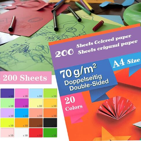 200 Sheets Colored Paper, A4 Origami Paper Colored Copy Paper Printer Paper for DIY Craft Kids Scrapbook School Office Printing 8.3" X 11.7", 20 Assorted Colors（70 g/m²） in Saudi Arabia