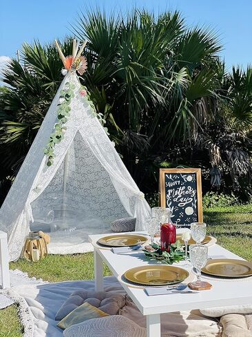 خيمة تيبي فاخرة من الدانتيل لحفلات الزفاف والحفلات وزينة للصور (بطول 19.5 سم) من تايني لاند in Kuwait