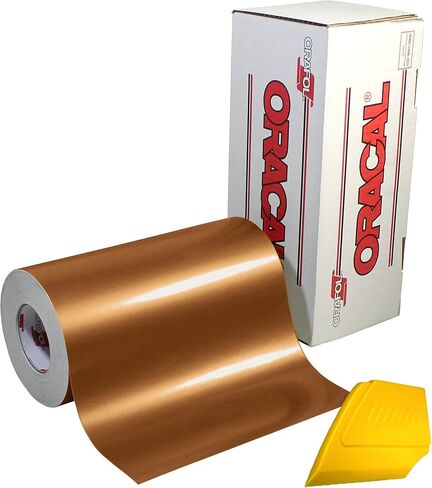 ORACAL 651 Multi-Colored Vinyl Solvent-Based Adhesive-Backed Calendared Wrap Decals w/Yellow Multi-Purpose Squeegee (12 Inches x 5 Feet, Copper) in Saudi Arabia