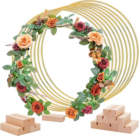 8 Pack 12 Inch Large Metal Floral Hoops with 8 PCS Wood Place Card Holders, Wreath Macrame Gold Craft Hoop Rings for Making Wedding Wreath Decor, Dream Catcher and DIY Christmas Wall Hanging Crafts in Kuwait