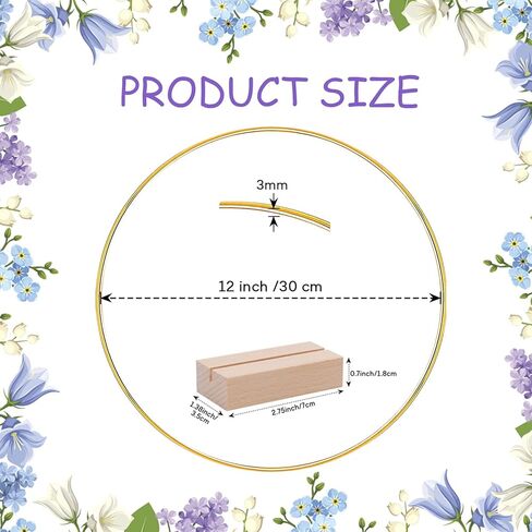 8 Pack 12 Inch Large Metal Floral Hoops with 8 PCS Wood Place Card Holders, Wreath Macrame Gold Craft Hoop Rings for Making Wedding Wreath Decor, Dream Catcher and DIY Christmas Wall Hanging Crafts in Kuwait