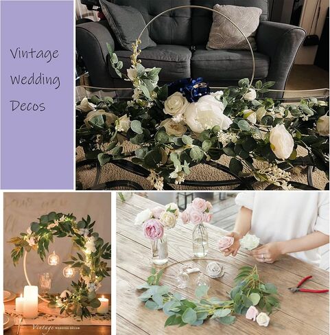 8 Pack 12 Inch Large Metal Floral Hoops with 8 PCS Wood Place Card Holders, Wreath Macrame Gold Craft Hoop Rings for Making Wedding Wreath Decor, Dream Catcher and DIY Christmas Wall Hanging Crafts in Kuwait