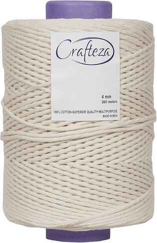Crafteza Macrame Cord 4mm X 1181 ft Single Strand Macrame Cord - 100% Natural Virgin Cotton Cord Made in India Soft Macrame Yarn for Making Macrame Crafts Perfect Macramé Cord for Macrame Supplies in Saudi Arabia