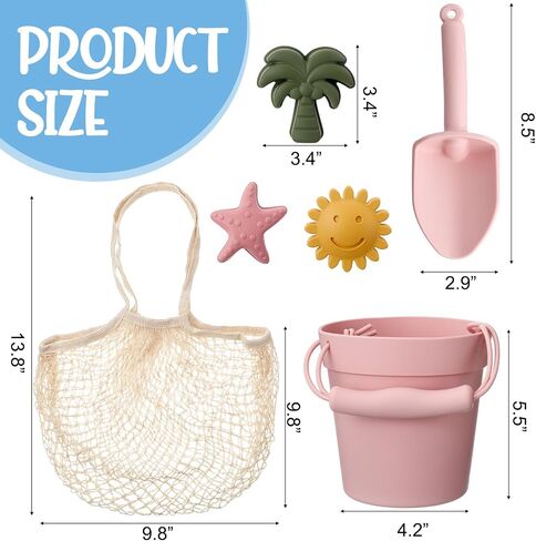 Hungdao 14 Pcs Silicone Beach Toys Travel Beach Set Sand Toys Include 2 Silicone Bucket Pail, 2 Shovel, 9 Sand Molds, 1 Beach Bag for Boys Girls Summer Pool Outdoor Bath Toys (Blue, Green) in Saudi Arabia