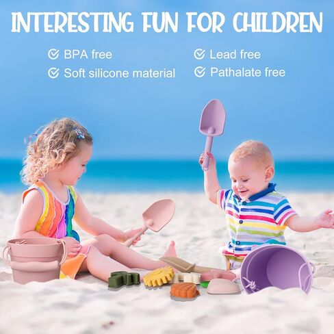 Hungdao 14 Pcs Silicone Beach Toys Travel Beach Set Sand Toys Include 2 Silicone Bucket Pail, 2 Shovel, 9 Sand Molds, 1 Beach Bag for Boys Girls Summer Pool Outdoor Bath Toys (Blue, Green) in Saudi Arabia