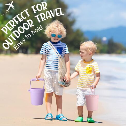Hungdao 14 Pcs Silicone Beach Toys Travel Beach Set Sand Toys Include 2 Silicone Bucket Pail, 2 Shovel, 9 Sand Molds, 1 Beach Bag for Boys Girls Summer Pool Outdoor Bath Toys (Blue, Green) in Saudi Arabia