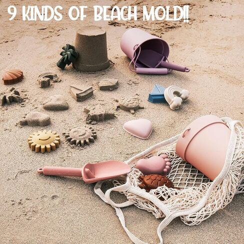 Hungdao 14 Pcs Silicone Beach Toys Travel Beach Set Sand Toys Include 2 Silicone Bucket Pail, 2 Shovel, 9 Sand Molds, 1 Beach Bag for Boys Girls Summer Pool Outdoor Bath Toys (Blue, Green) in Saudi Arabia