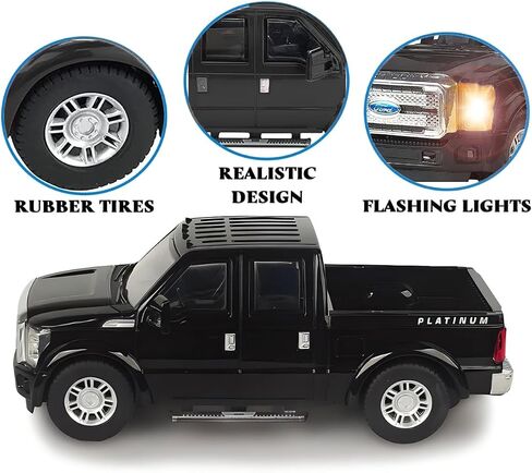 شاحنة بيك اب RC Ford F-350 Super Duty، مرخصة رسميًا كاملة الوظائف وراديو R/C بجهاز تحكم عن بعد، سيارة أصلية بمقياس 1:28 (أسود) in Saudi Arabia