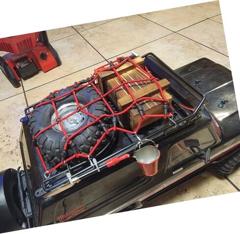 موهيرو 1/10 RC شبكة أمتعة مرنة مع خطاف لمركبات RC 1:10th RC الزاحفة شاحنة سيارة D90 TRX4 رف السقف (أحمر) in Kuwait