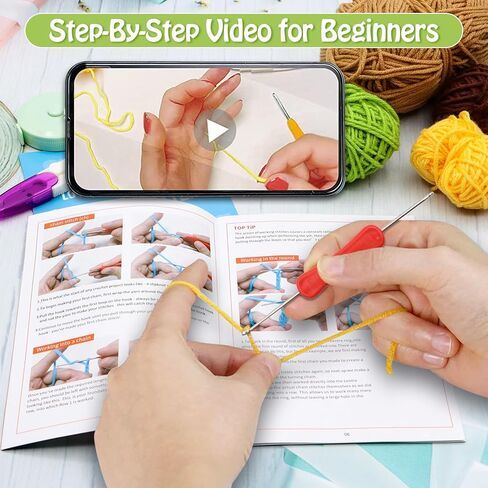 زوكون مجموعة كروشيه للمبتدئين، مجموعة كروشيه مكونة من 4 قطع مع تعليمات خطوة بخطوة ودروس فيديو تعليمية، مجموعة كروشيه للمبتدئين، مجموعة كاملة للمبتدئين (منتج حاصل على براءة اختراع) in Kuwait