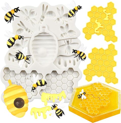 FUNSHOWCASE Honeybee Silicone Mold Beehive Honey Bee Honeycomb Drip Edging Frame 12 Cavity for Resin Casting Epoxy Coaster Polymer Clay Jewelry Making Craft Fondant Cake Decor Candy Melt Sugarcraft in Saudi Arabia