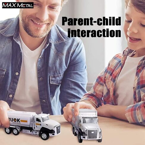 3 Pack City Diecast Semi Trucks Transport Set - Big Toy Garbage Truck, Oil Tanker, & Transport Vehicle Toy with Pull Back Action - 1/50 Scale Metal Collectible Model Alloy Car Vehicles in Saudi Arabia