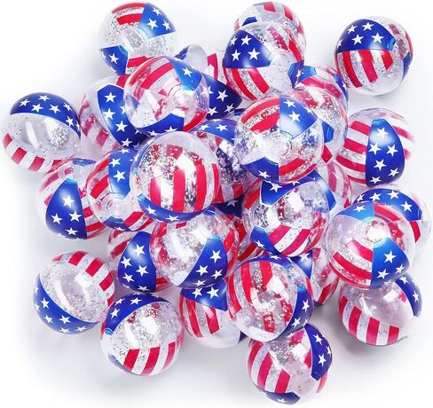 Jexine American Flag Inflatable Pool Beach Balls 4 to 5 Inch USA Flag Patriotic Beach Balls Pool Float Filled with Sparkle Stars Confetti for Independence Day Swimming Pool Beach Party Toys (50 Pcs) in Saudi Arabia