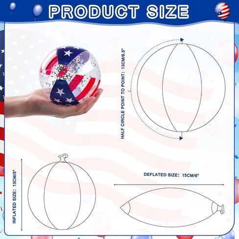 Jexine American Flag Inflatable Pool Beach Balls 4 to 5 Inch USA Flag Patriotic Beach Balls Pool Float Filled with Sparkle Stars Confetti for Independence Day Swimming Pool Beach Party Toys (50 Pcs) in Saudi Arabia