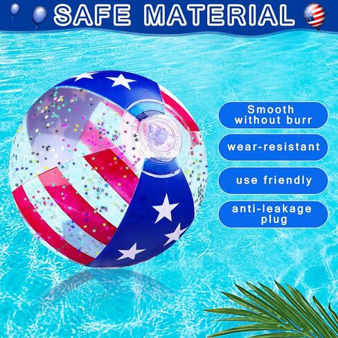 Jexine American Flag Inflatable Pool Beach Balls 4 to 5 Inch USA Flag Patriotic Beach Balls Pool Float Filled with Sparkle Stars Confetti for Independence Day Swimming Pool Beach Party Toys (50 Pcs) in Saudi Arabia