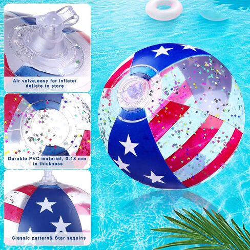 Jexine American Flag Inflatable Pool Beach Balls 4 to 5 Inch USA Flag Patriotic Beach Balls Pool Float Filled with Sparkle Stars Confetti for Independence Day Swimming Pool Beach Party Toys (50 Pcs) in Saudi Arabia