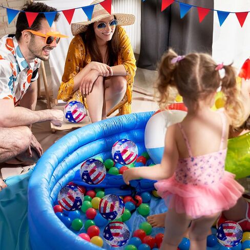 Jexine American Flag Inflatable Pool Beach Balls 4 to 5 Inch USA Flag Patriotic Beach Balls Pool Float Filled with Sparkle Stars Confetti for Independence Day Swimming Pool Beach Party Toys (50 Pcs) in Saudi Arabia