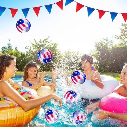 Jexine American Flag Inflatable Pool Beach Balls 4 to 5 Inch USA Flag Patriotic Beach Balls Pool Float Filled with Sparkle Stars Confetti for Independence Day Swimming Pool Beach Party Toys (50 Pcs) in Saudi Arabia