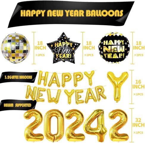 2024 حفلة رأس السنة الجديدة الديكور الذهب احباط عدد بالونات 2024 السنة الجديدة بالونات عدد كبير بالون ل 2024 ليلة رأس السنة الجديدة لوازم الحفلات in Kuwait