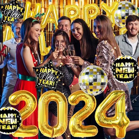 2024 حفلة رأس السنة الجديدة الديكور الذهب احباط عدد بالونات 2024 السنة الجديدة بالونات عدد كبير بالون ل 2024 ليلة رأس السنة الجديدة لوازم الحفلات in Kuwait
