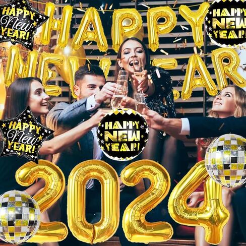 2024 حفلة رأس السنة الجديدة الديكور الذهب احباط عدد بالونات 2024 السنة الجديدة بالونات عدد كبير بالون ل 2024 ليلة رأس السنة الجديدة لوازم الحفلات in Kuwait