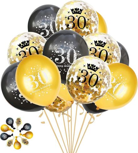 بالونات عيد الميلاد الخمسين من جونهامويلبور، زخارف حفلات ذهبية وسوداء، 15 عبوة من بالونات اللاتكس والقصاصات مقاس 12 بوصة مطبوعة مع عيد ميلاد سعيد 50 للنساء والرجال in Kuwait