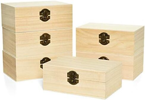 Rocinha 6pcs Large Unfinished Wooden Box Rectangle Keepsake Box Stash Boxes with Hinged Lid for DIY Easter Arts Hobbies, Jewelry,6x4x2.3Inch in Kuwait