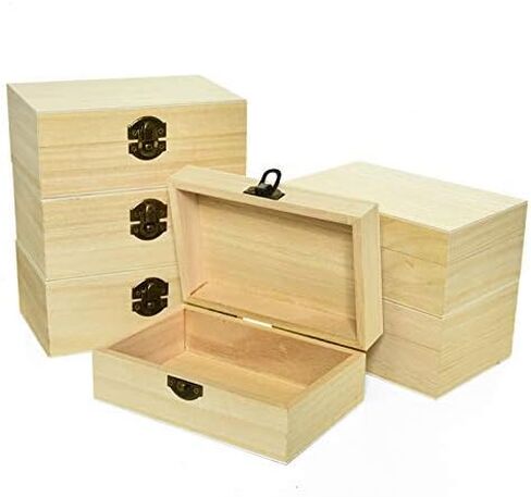 Rocinha 6pcs Large Unfinished Wooden Box Rectangle Keepsake Box Stash Boxes with Hinged Lid for DIY Easter Arts Hobbies, Jewelry,6x4x2.3Inch in Kuwait