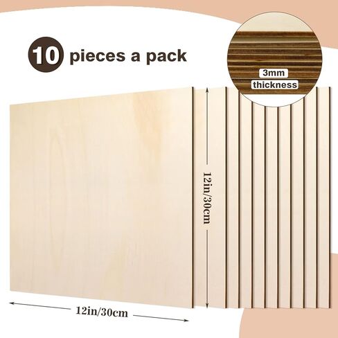 بيركور 10 قطع مقاس 12 × 12 انش من الخشب الرقائقي، الواح خشب الزيزفون الفاخرة، الواح خشبية غير مكتملة لنماذج الواح خشبية ذاتية الصنع والفنون والحرف اليدوية والمشاريع المدرسية in Kuwait