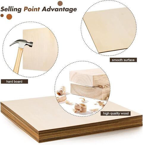 بيركور 10 قطع مقاس 12 × 12 انش من الخشب الرقائقي، الواح خشب الزيزفون الفاخرة، الواح خشبية غير مكتملة لنماذج الواح خشبية ذاتية الصنع والفنون والحرف اليدوية والمشاريع المدرسية in Kuwait