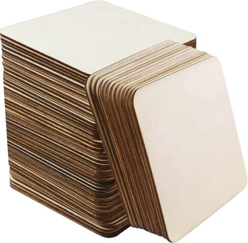 60 قطعة من ISUSSER 10.16 سم × 10.16 سم، قطع خشبية فارغة للطلاء، الوقايات والمشروع الفني DIY ، والتلطيخ والديكورات in Kuwait