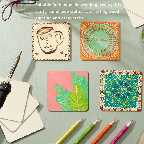 60 قطعة من ISUSSER 10.16 سم × 10.16 سم، قطع خشبية فارغة للطلاء، الوقايات والمشروع الفني DIY ، والتلطيخ والديكورات in Kuwait