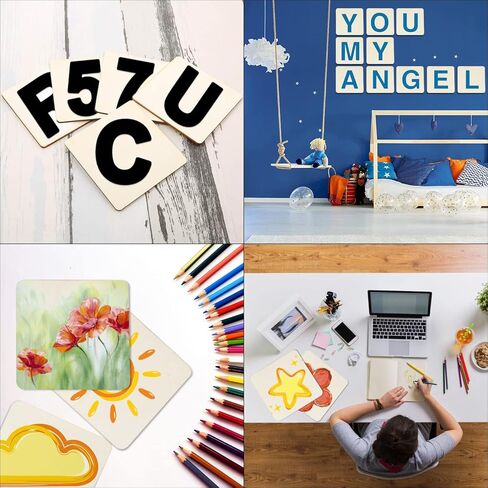 60 قطعة من ISUSSER 10.16 سم × 10.16 سم، قطع خشبية فارغة للطلاء، الوقايات والمشروع الفني DIY ، والتلطيخ والديكورات in Kuwait