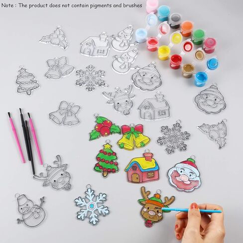WILLBOND 24 Pieces Christmas Suncatchers Craft Assorted Sun Catcher Kits for Art Window Sun Catchers with 24 Pieces Suction Cups for Painting Crafts Christmas Home Decor Supplies in Saudi Arabia