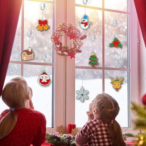 WILLBOND 24 Pieces Christmas Suncatchers Craft Assorted Sun Catcher Kits for Art Window Sun Catchers with 24 Pieces Suction Cups for Painting Crafts Christmas Home Decor Supplies in Saudi Arabia