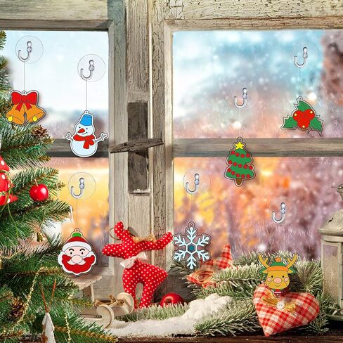 WILLBOND 24 Pieces Christmas Suncatchers Craft Assorted Sun Catcher Kits for Art Window Sun Catchers with 24 Pieces Suction Cups for Painting Crafts Christmas Home Decor Supplies in Saudi Arabia