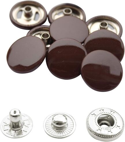 مجموعة Trimming Shop مكونة من 10 مسامير ضغط مكونة من 4 أجزاء باللون الفضي - مشابك زنبركية مقاس 15 ملم باللون البني in Kuwait