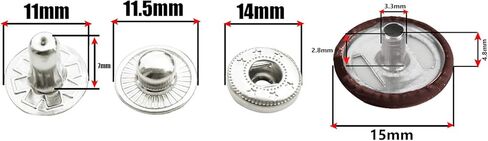 مجموعة Trimming Shop مكونة من 10 مسامير ضغط مكونة من 4 أجزاء باللون الفضي - مشابك زنبركية مقاس 15 ملم باللون البني in Kuwait