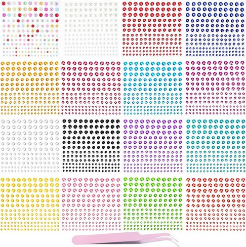 2640 قطعة من ملصقات حجر الراين من كولوفيس، 14 لونًا و4 أحجام من ملصقات الأحجار الكريمة وملصقات اللؤلؤ الملونة البيضاء مع ملقط للفنون والحرف اليدوية والمكياج وتزيين فن الأظافر in Kuwait