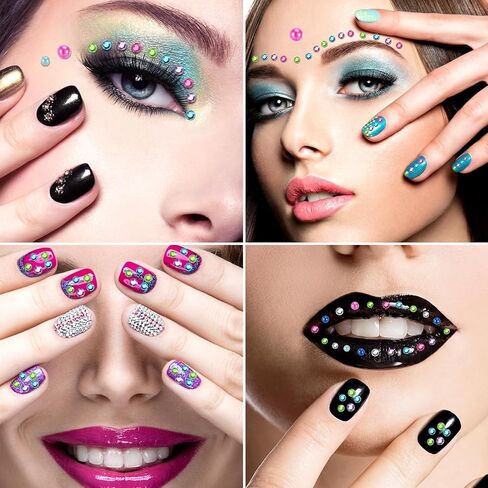 2640 قطعة من ملصقات حجر الراين من كولوفيس، 14 لونًا و4 أحجام من ملصقات الأحجار الكريمة وملصقات اللؤلؤ الملونة البيضاء مع ملقط للفنون والحرف اليدوية والمكياج وتزيين فن الأظافر in Kuwait