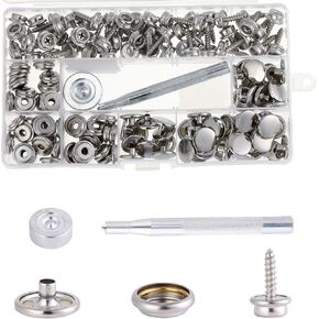 طقم أدوات كبس لولبي ربط 150 قطعة - أزرار من الفولاذ المقاوم للصدأ على قماش البحرية طقم فضي مع 2 قطعة أداة إعداد Erikord in Kuwait