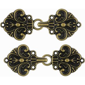 bezelry 4 Pairs Fleur De Lis Cape or Cloak Clasp Fasteners. 70mm x 26mm. Fastened. Sew On Hooks and Eyes Cardigan Clip
