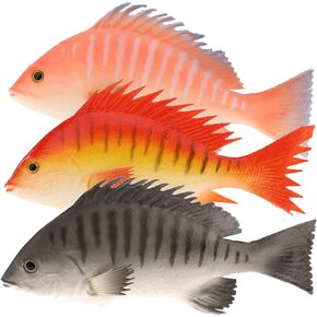 Gresorth 3 PCS Fake Striped Bass Fish Artificial Snapper Model Realistic Ornament Pretend Food Toy Home Party Kitchen Christmas Decoration