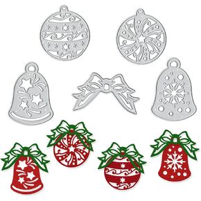 Hying Christmas Bell Bow Cutting Dies for Card Making and Photo Album Decorations, Christmas Globe Light Die Cuts Xmas Jingle Bell Dies Embossing for DIY Scrapbooking Craft