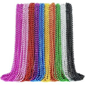 ZYFLSQ 300 Pcs Mardi Gras Beads Necklaces Bulk, 33" 7mm Multi Colors Metallic Beaded Necklaces for Party Costume Necklaces