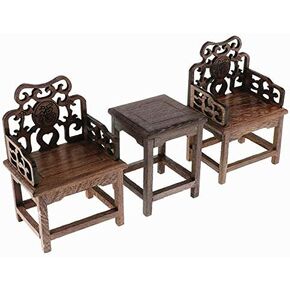 EatingBiting 1:6 Dollhouse Miniature Handcraft Furniture Retro Wood Square Table Armchairs 3 Pieces Dollhouse Furniture Miniatures - 1:6 Scale 3pcs Rosewood Table and Chairs Set,Toys Action Figures in Saudi Arabia