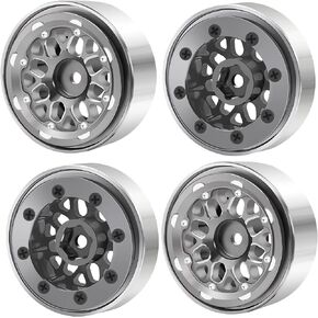 RCHUBAM 4Pcs 1.0 Beadlock Wheels Aluminum Wheels Hubs for 1/18 TRX4-M Bronco Defender 1/24 Axial SCX24 RC Crawler Car (Black)